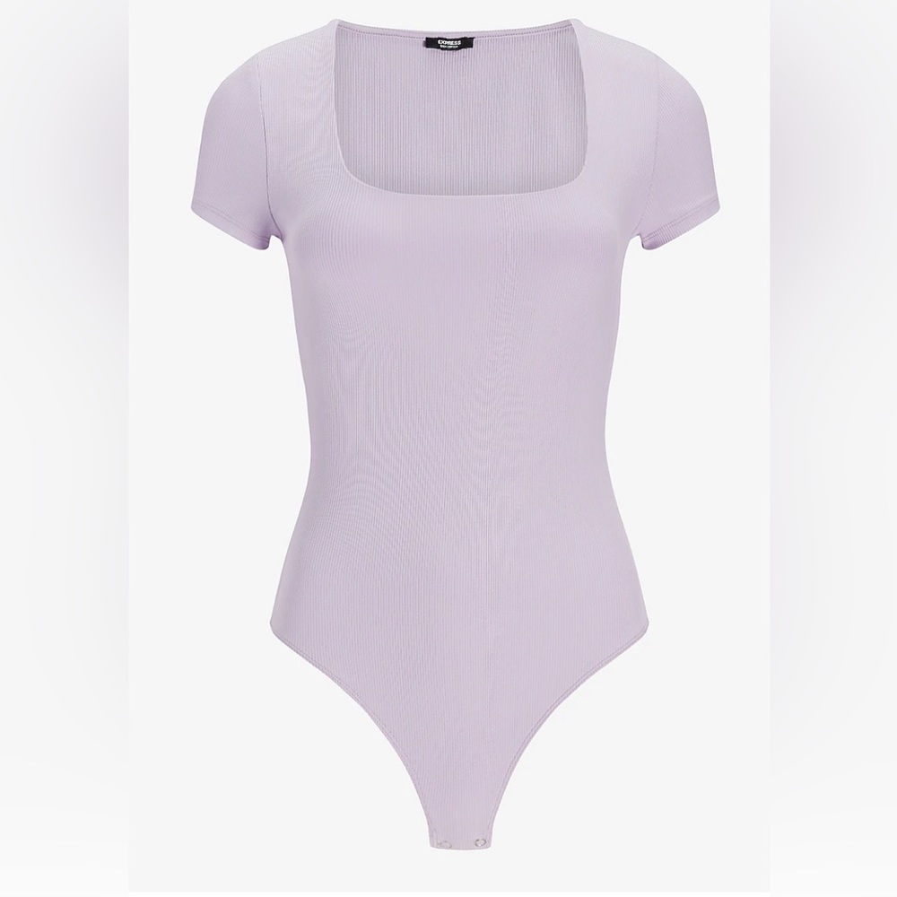 Purple Body Contour Ribbed Square Neck Thong Bodysuit 💜